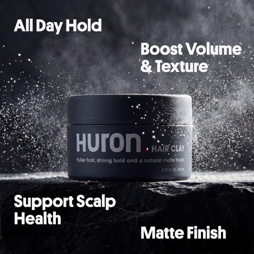 Huron Hair Clay for Men and Women - Premium Matte Finish Styling Clay, Firm Hold, Adds Texture, Fullness & Definition for a Natural Look, Clean Scent