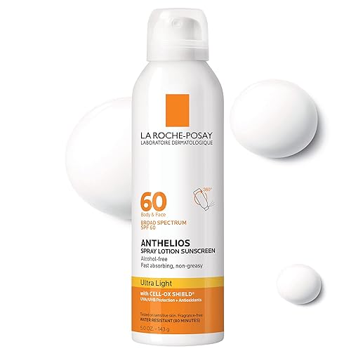 La Roche-Posay Anthelios Ultra-Light Sunscreen Spray Lotion SPF 60, Spray Sunscreen For Face & Body, Broad Spectrum SPF + Antioxidants, Oil Free