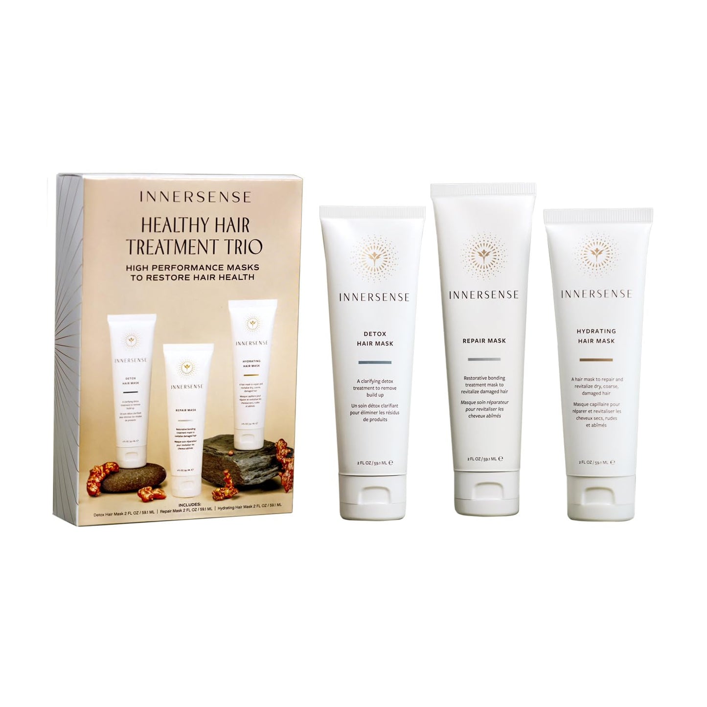 INNERSENSE - Healthy Hair Treatment Trio | Detox, Repair, + Hydrating Hair Masks (2 oz each) | Detoxify, Hydrate, Repair | For Women & Men