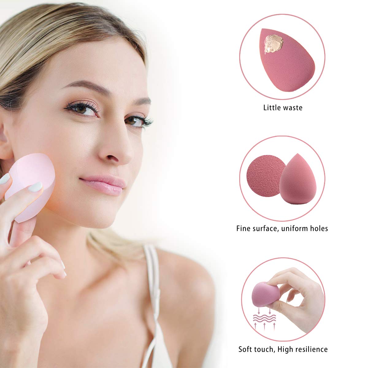 Makeup Sponges Set - Beauty sponges Blending Blenders with 1 Holder and Egg Case, Flawless for Cream, Powder and Liquid (Pink, 4Pcs+1Holder+ case) Beauty and Personal Care Leeshine