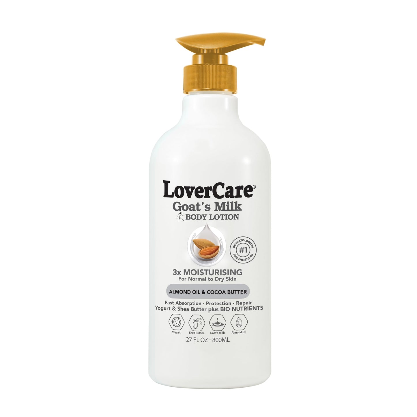 Lovercare Goat Milk Body Lotion for Dry Skin Almond Oil & Cocoa Butter 27.05oz (800ml) - Single…