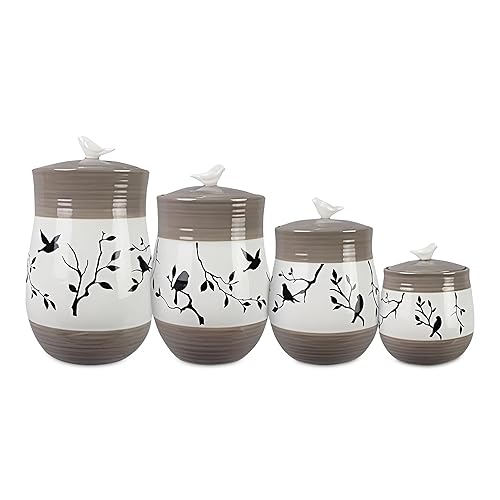 Young's Inc. 4 Pcs Set Botanical Ceramic Canisters- Storage Container for Kitchen and Bathroom - Beautiful Home Decor Accent to Store Food, Coffee…