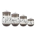 Young's Inc. 4 Pcs Set Botanical Ceramic Canisters- Storage Container for Kitchen and Bathroom - Beautiful Home Decor Accent to Store Food, Coffee…