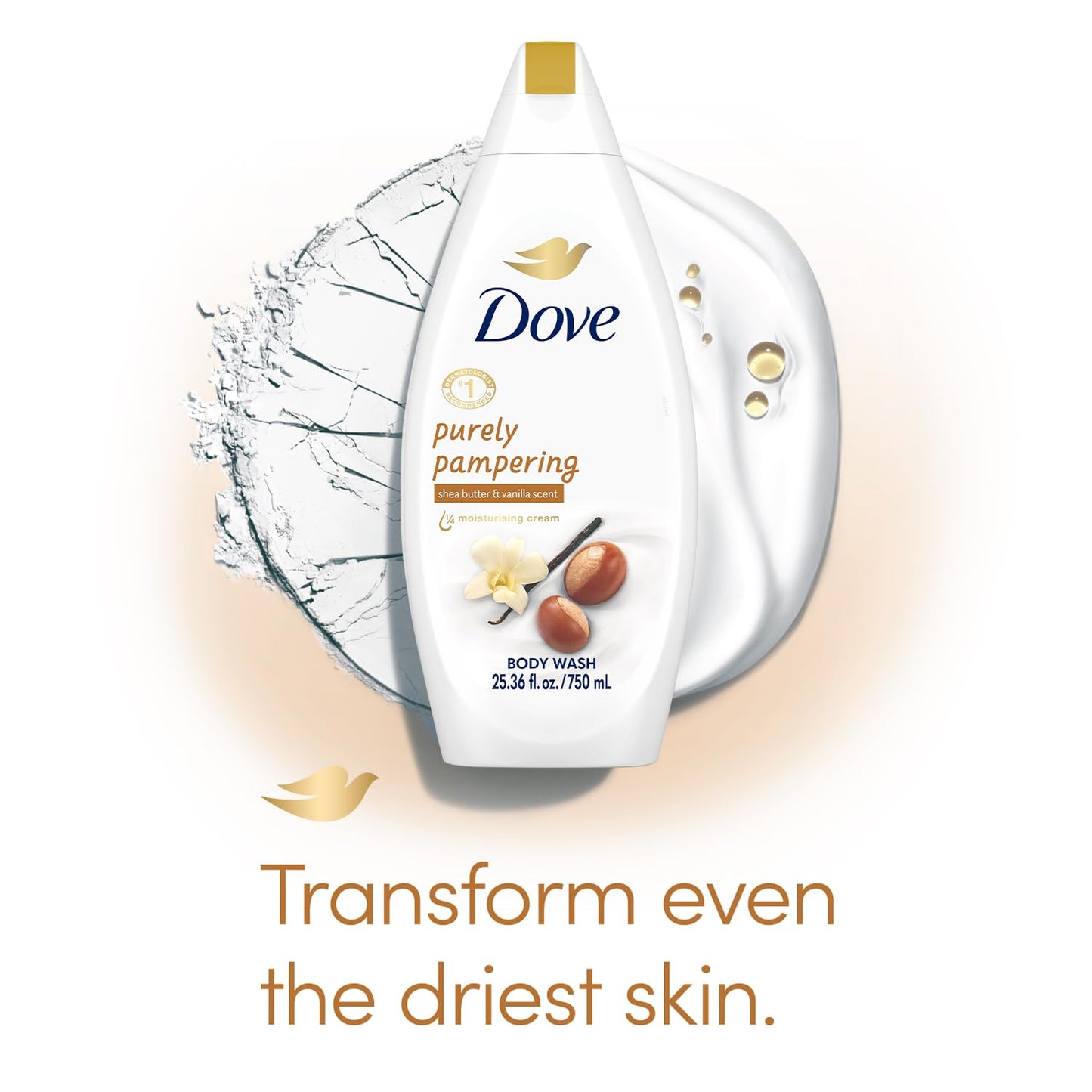 Dove Body Wash 6-Pack - Purely Pampering, Shea Butter & Warm Vanilla for Softer, Smoother Skin, 25.36 Fl Oz Ea