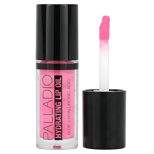 Palladio Hydrating Lip Oil Infused with Hyaluronic Acid, Non-Sticky Formula, Subtle shine with tinted sheer color, liquid lipstick, prevents chapped