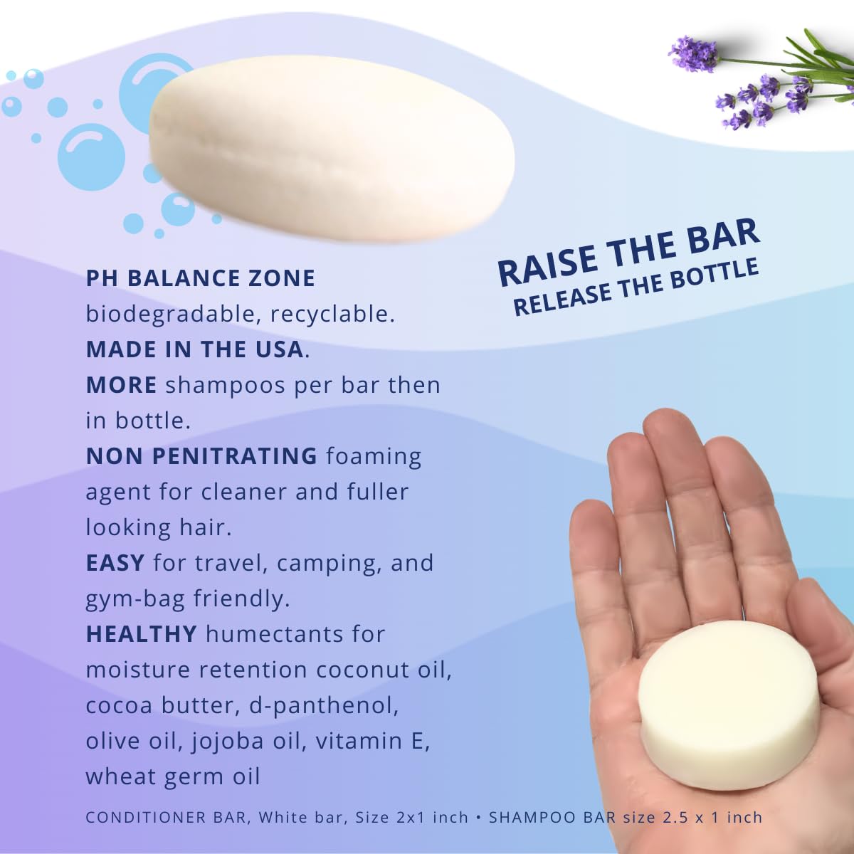 SPIRALEAF Solid Shampoo Bar & Conditioner Bar Set, FRESH LAVENDER Essential Oil Blend, Limited Ingredients, Concentrated Formula, Fragrance-Free