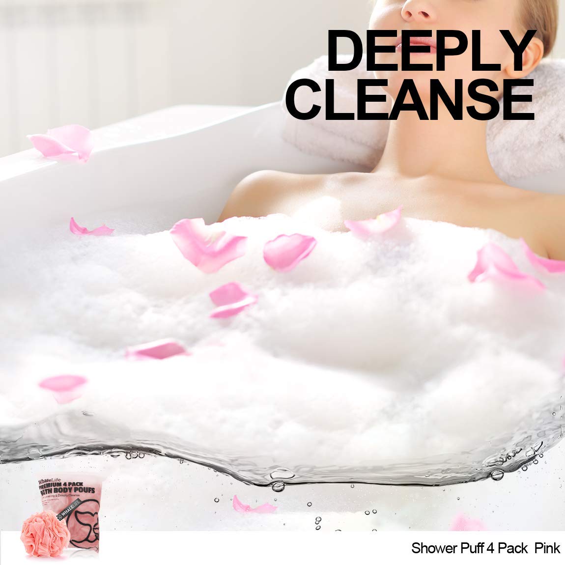 Loofah Sponge Bath Sponge for Women Men 4 Pack (Pink)