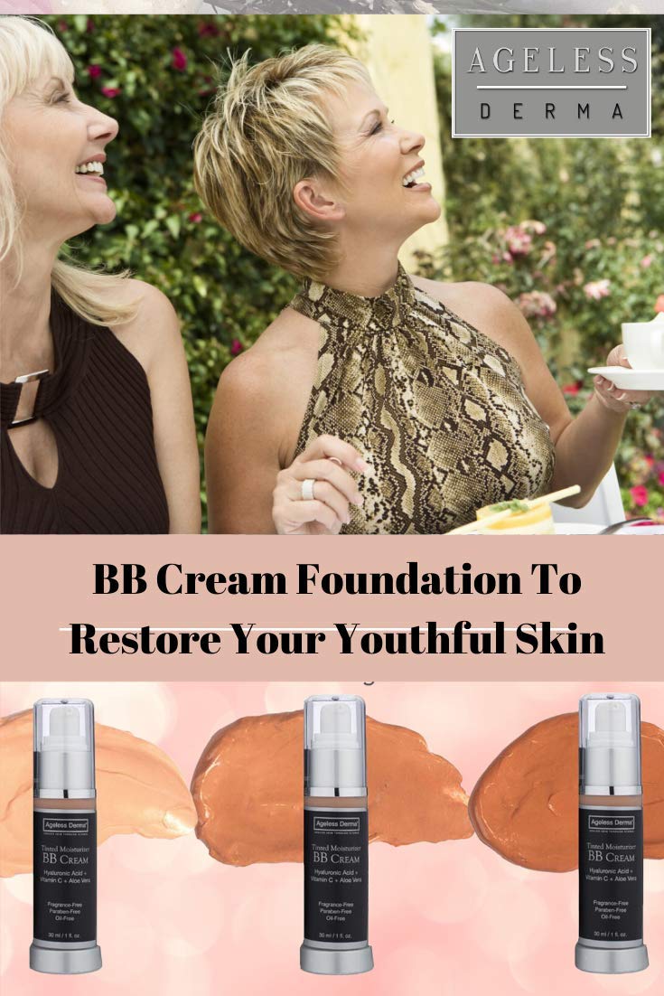 Ageless Derma BB Cream Tinted Moisturizer Foundation with Hyaluronic Acid and Vitamin C. Made in USA