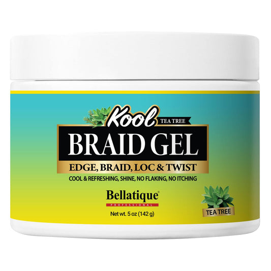 BELLATIQUE KOOL Braiding Gel Maximum Hold for LOC & Twist - No Flaking, No Whitening, Fast Drying, High Shine, Cool & Refreshing, Long Lasting Hold (5
