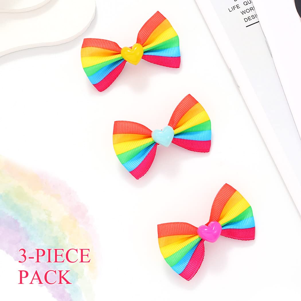 Jeairts Rainbow Bow Clips Colorful Pride Day Hair Pins Cute Bow-knot Lgbtq Hair Accessories for Women(3 IN 1)