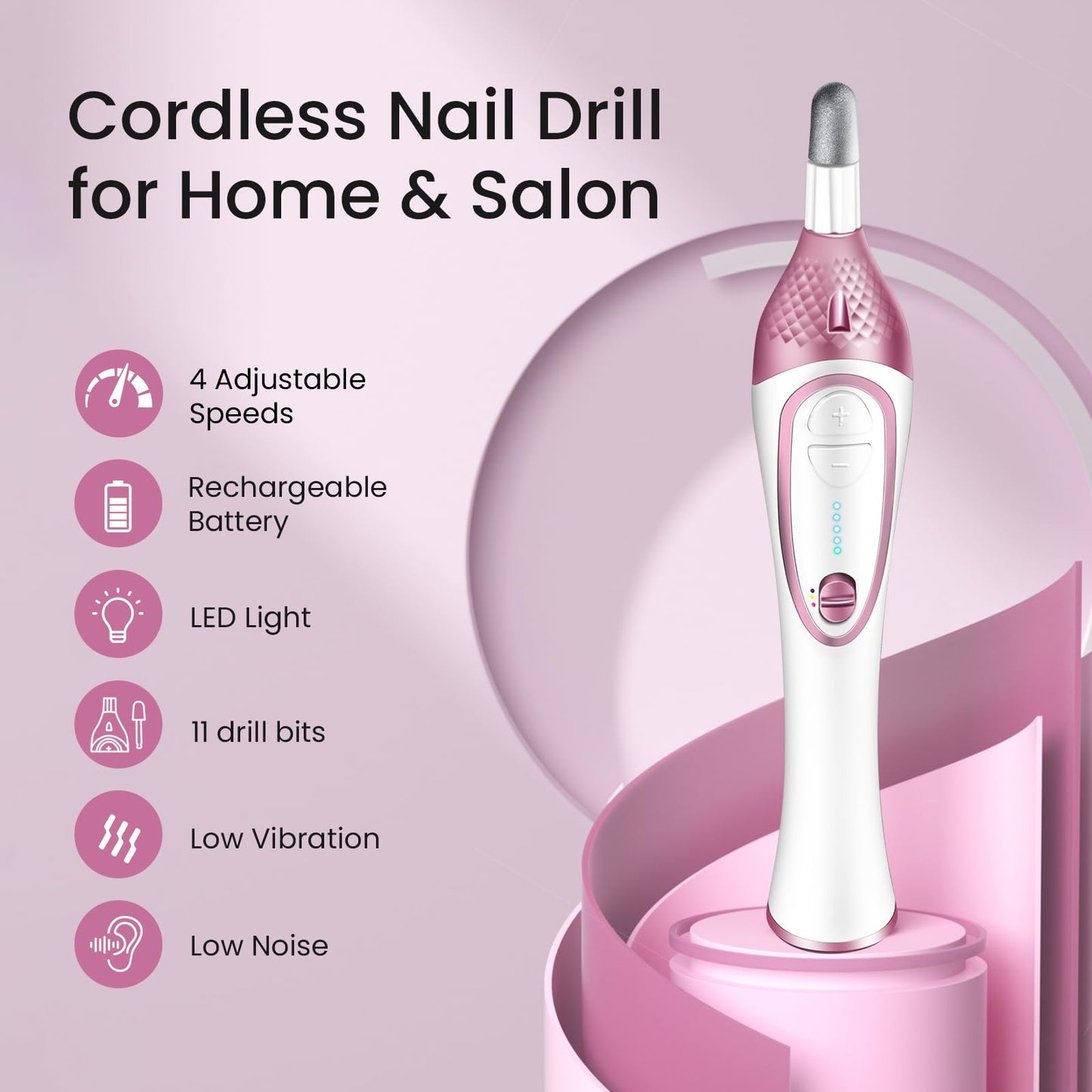 36-Piece Professional Manicure Pedicure Kit-Cordless Electric Nail File Kit,20000RPM, 11Pcs Bits,4 Speed,Rechargeable Pedicure Tool for Feet,Hand Foot