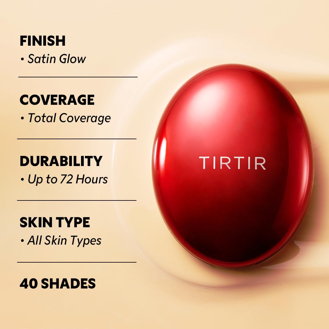 TIRTIR Mask Fit Red Cushion Foundation | Full coverage, Weightless, Skin fit, Satin Glow Finish, Korean Makeup BB Foundation, beauty, Tattoo cover up Beauty and Personal Care TIRTIR