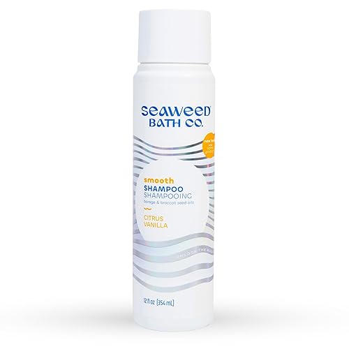 Seaweed Bath Co. Smooth Shampoo, Citrus Vanilla Scent, 12 Ounce, Sustainably Harvested Seaweed, Borage and Broccoli Seed Oils, For Curly and Frizzy