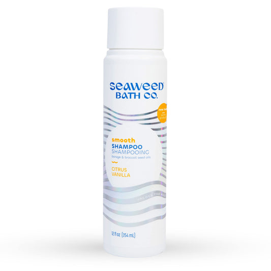 Seaweed Bath Co. Smooth Shampoo, Citrus Vanilla Scent, 12 Ounce, Sustainably Harvested Seaweed, Borage and Broccoli Seed Oils, For Curly and Frizzy