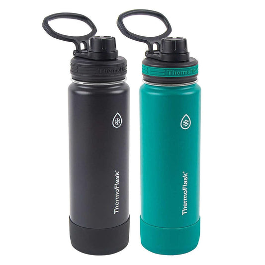 Thermoflask 24oz Stainless Steel Insulated Water Bottles, 2-pack (Black and Green)