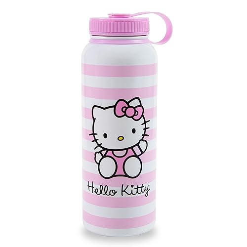 Sanrio Hello Kitty Pink Stainless Steel Water Bottle With Leak-Resistant Lid | Double-Walled Metal Sports Jug | Holds 42 Ounces