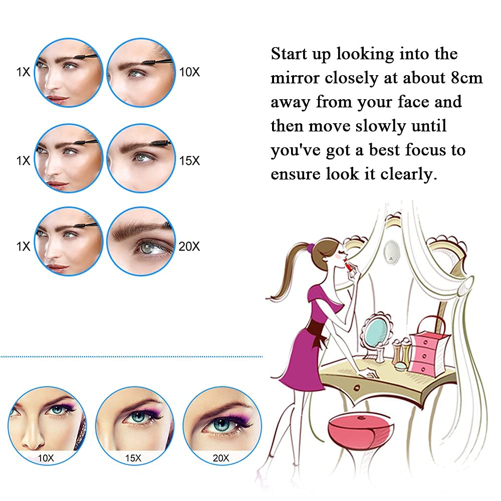 SANTOO 20X Magnifying Mirror - with 3 Mounting Suction Cups - Used for Precise Makeup - Eyebrows/Tweezing - Blackhead/Blemish Removal