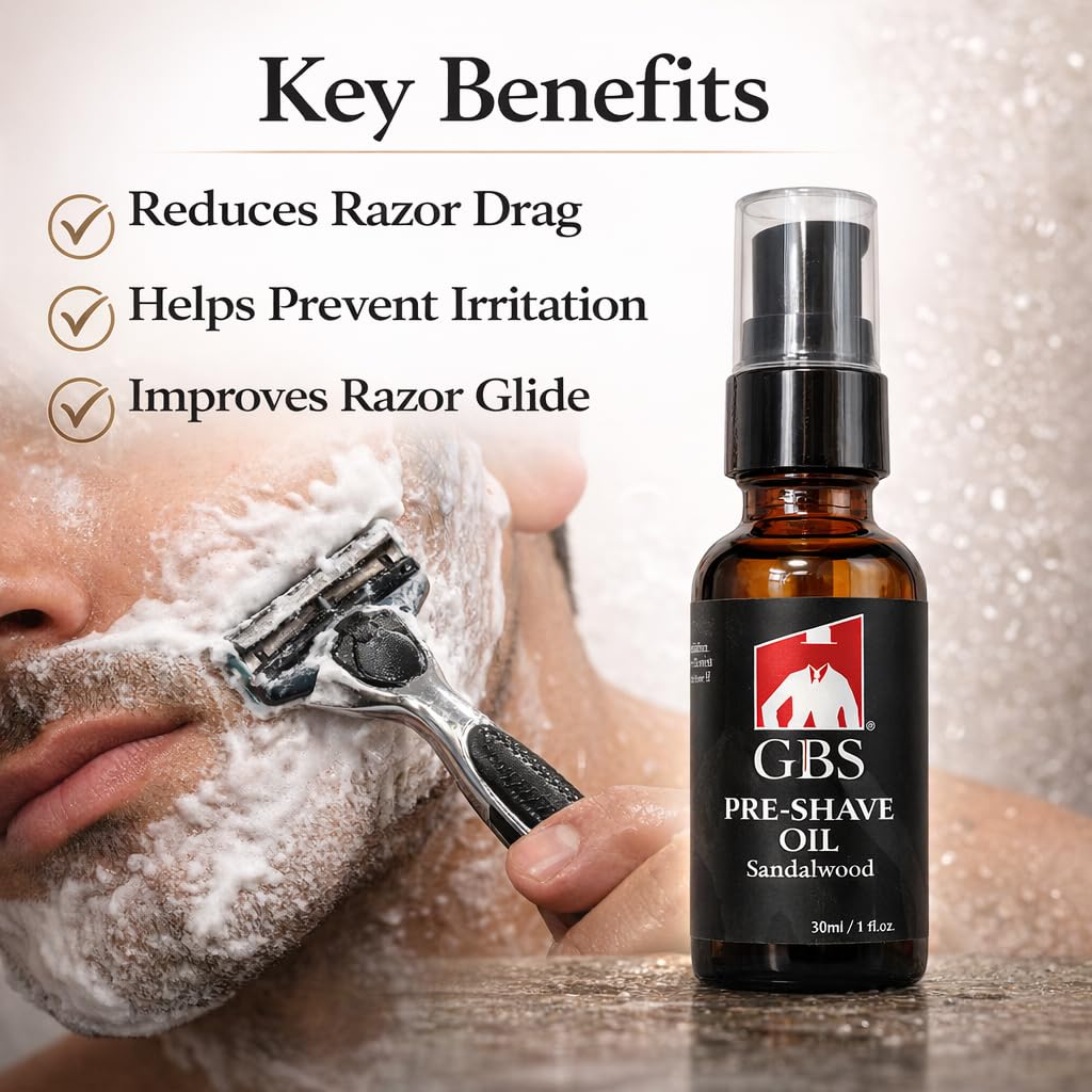 G.B.S Pre-Shave Oil for Sensitive Skin, Sandalwood, 1-Oz (3) Beauty and Personal Care G.B.S