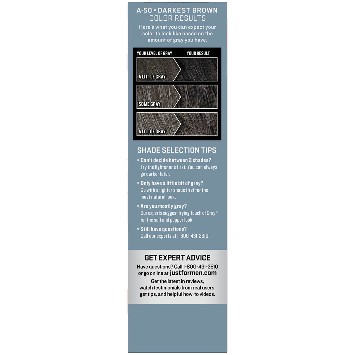 Just For Men Easy Comb-In Color Mens Hair Dye, Easy No Mix Application with Comb Applicator - Darkest Brown, A-50, Pack of 1