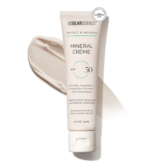 MDSolarSciences Mineral Crème Sunscreen SPF 50 | Water-Resistant, Broad Spectrum UV Protection | Zinc Oxide Formula with Antioxidants | No White Cast