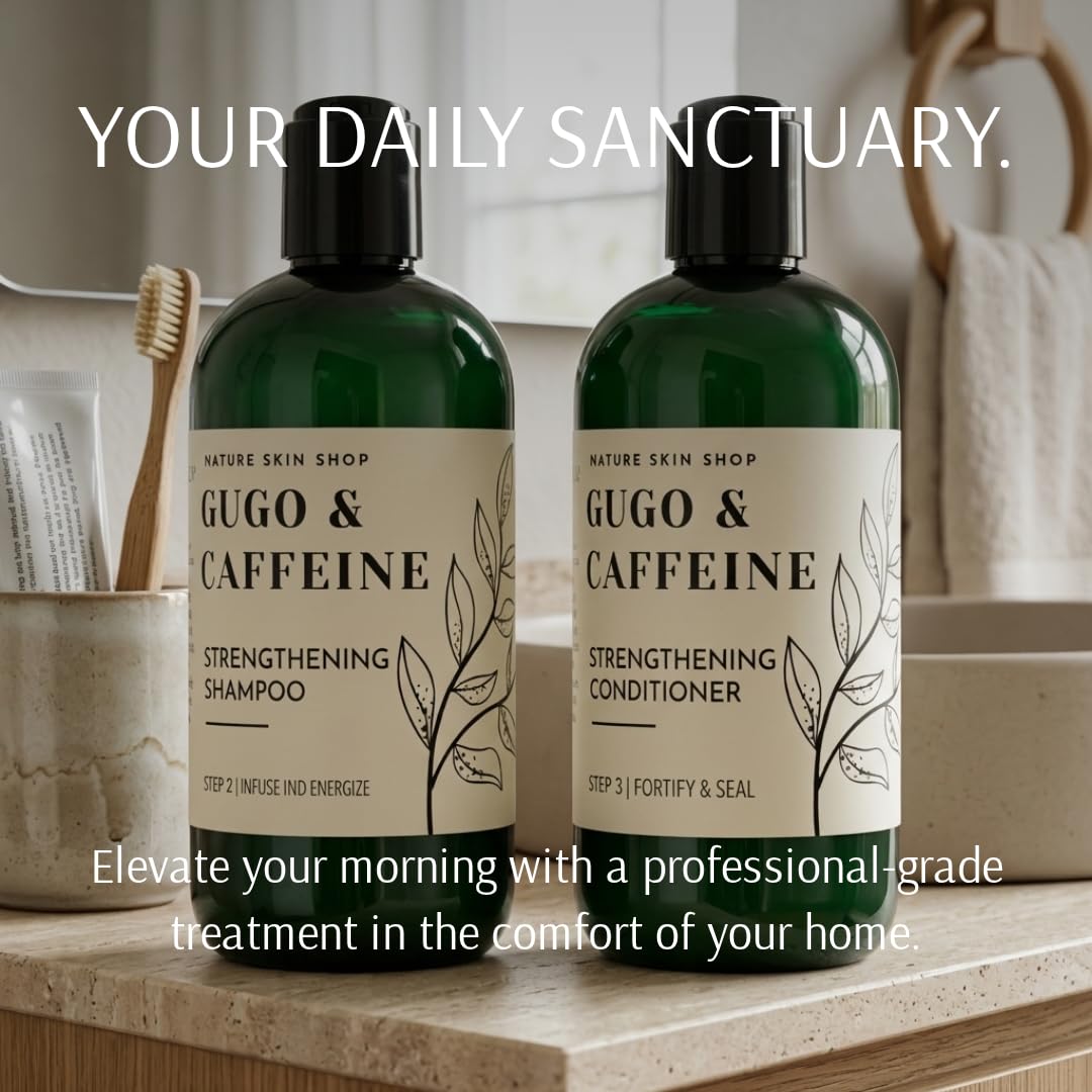 Nature Skin Shop Gugo Shampoo and Conditioner Set for Hair Growth and Thinning, Anti-Hair Fall Treatment with Biotin & Caffeine, Soothes Dandruff