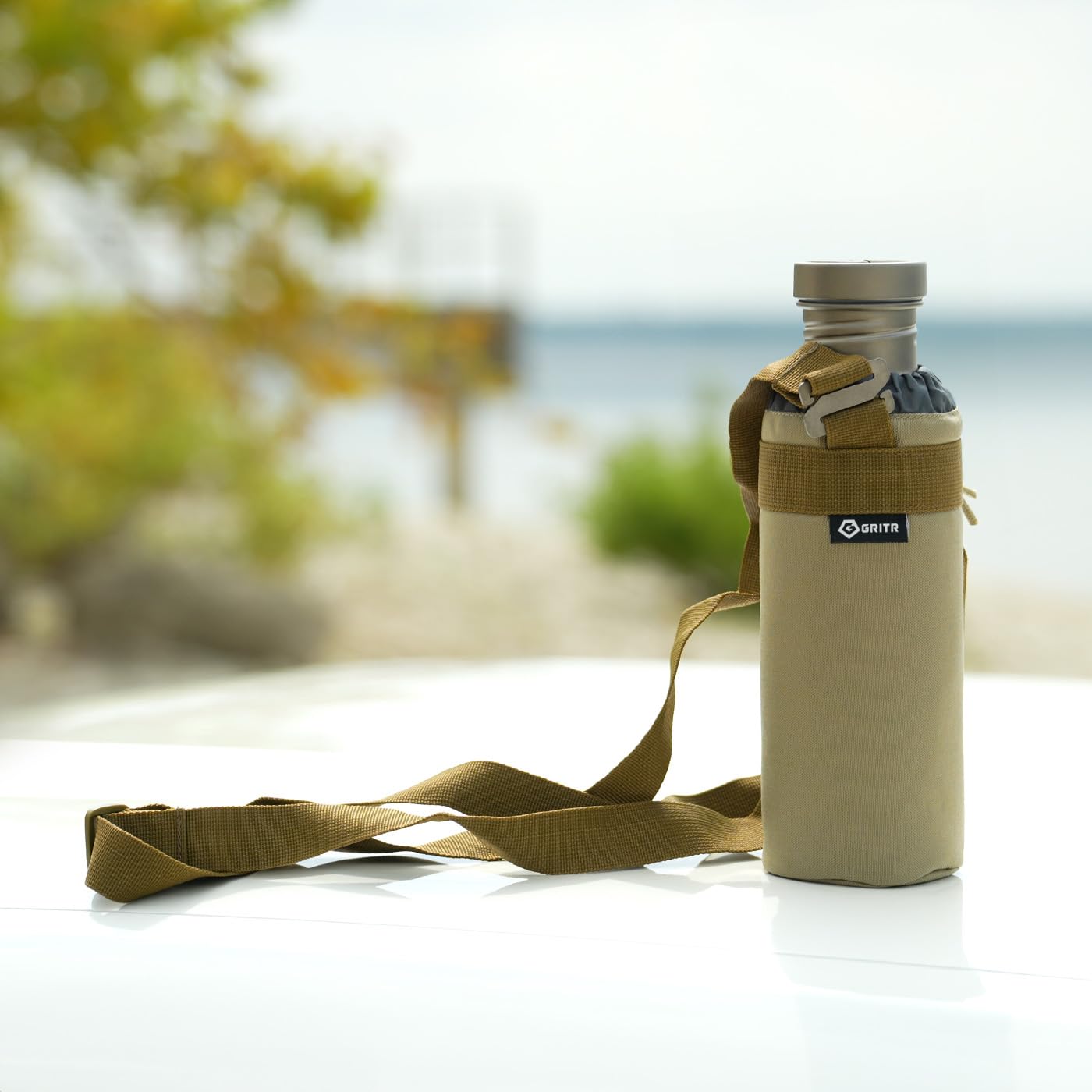 GRITR Titanium Sport Water Bottle 24 fl oz/700 ml w/Nylon Carrier | Ultralight Leakproof Reusable Outdoor Accessory for Traveling, Camping