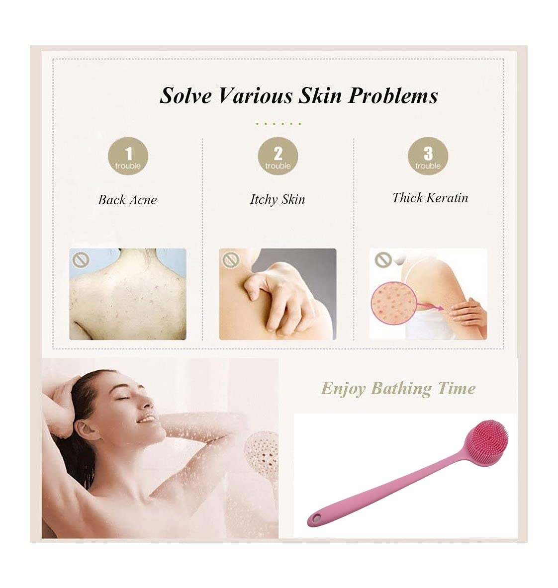 Cinlitek Silicone Body Scrubber, Long Handle Back Scrubber for Shower, Silicone Body Brush Shower Scrubber for Body, Shower Srush Back Brush Body
