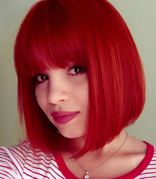 Bopocoko Short Red Wigs for Women, 12'' Red Bob Hair Wig with Bangs, Natural Fashion Synthetic Full Wig, Cute Colored Wigs for Daily Party Cosplay Beauty & Personal Care Bopocoko