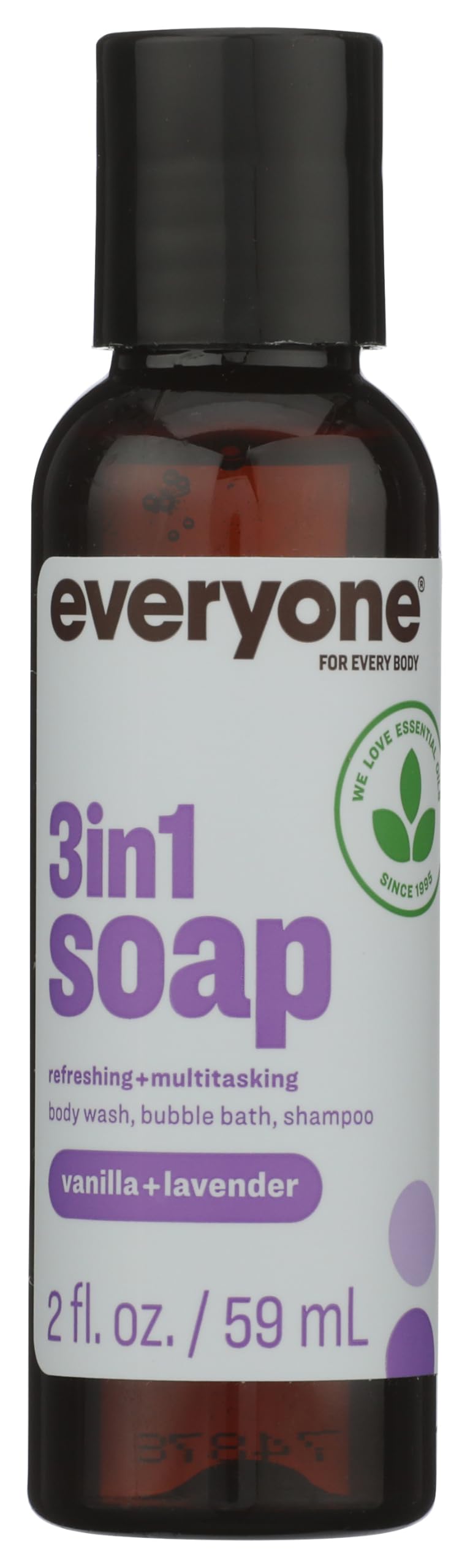 Everyone 3-in-1 Soap Body Wash, Bubble Bath, Shampoo, Travel Size, 2 Ounce (Pack of 1), Vanilla and Lavender, made with Essential Oils for Men