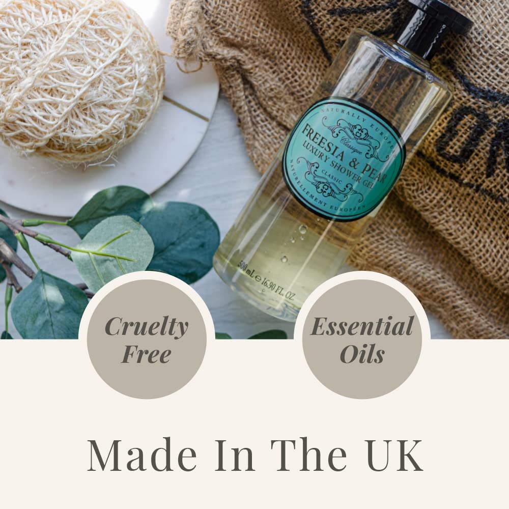 Naturally European - Freesia & Pear - Luxury Shower Gel, SLES and Paraben Free - 500 ml / 17 fl oz.