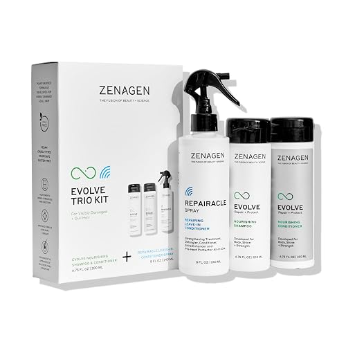 ZENAGEN Evolve Trio Kit for Visibly Damaged, Dull Hair | Nourishing Shampoo + Conditioner + Leave-In Conditioner, Restores Shine, Strength & Vitality