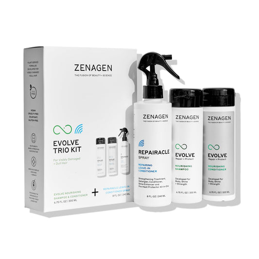 ZENAGEN Evolve Trio Kit for Visibly Damaged, Dull Hair | Nourishing Shampoo + Conditioner + Leave-In Conditioner, Restores Shine, Strength & Vitality