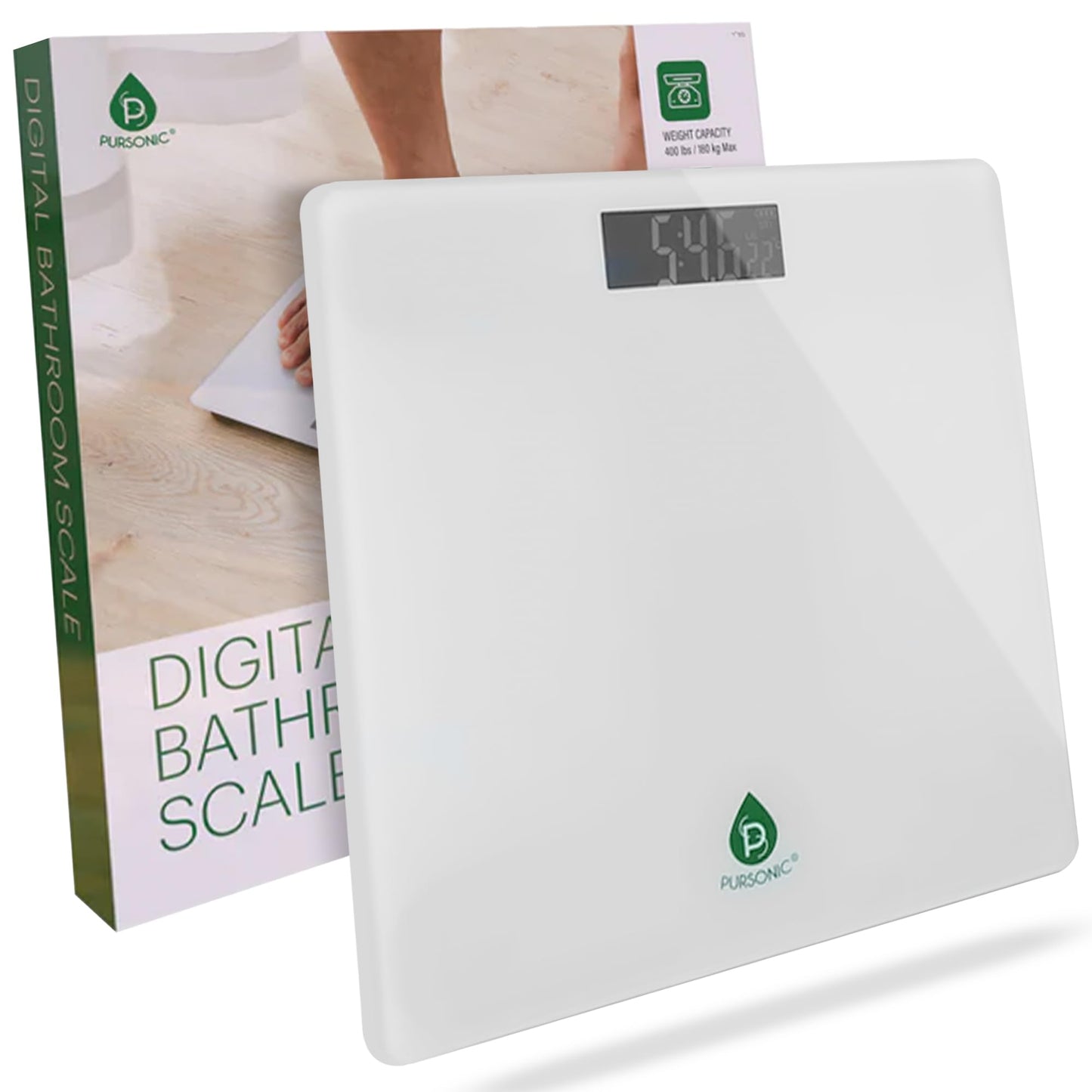 Pursonic Digital Bathroom Scale for Body Weight - 400lb Weight Scale with 5mm Tempered Glass, Clear LCD Display & Auto Shut Off - Accurate & Instant…