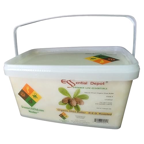 Essential Depot Shea Butter - Grade A - Organic - Unrefined - 7 lbs in a PP Pail - R.E.D. Roasted - microwavable container with resealable lid