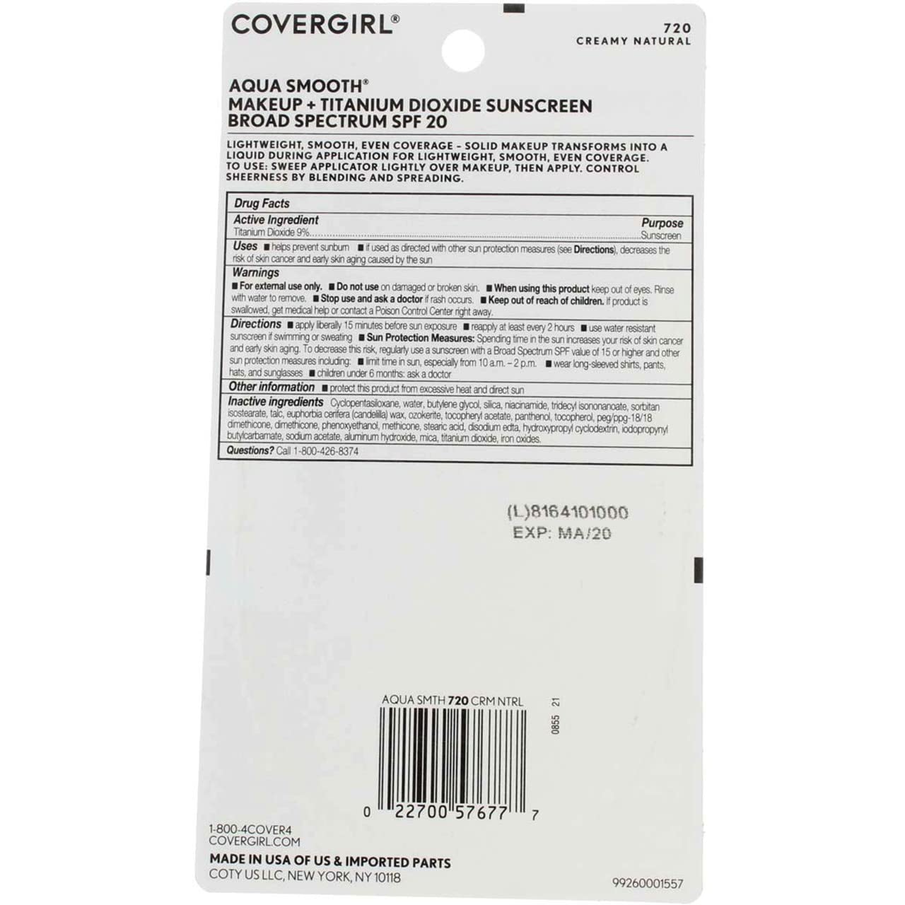 CoverGirl Smoothers AquaSmooth Compact Foundation, Creamy Natural [720] 0.40 oz (Pack of 5)