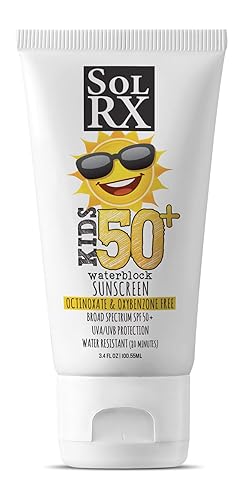SolRX KID's SPORT Sunscreen SPF 50+ Oxybenzone Free Sunscreen, Reef Safe Sunscreen for Face and Body, Won't Run Into Eyes