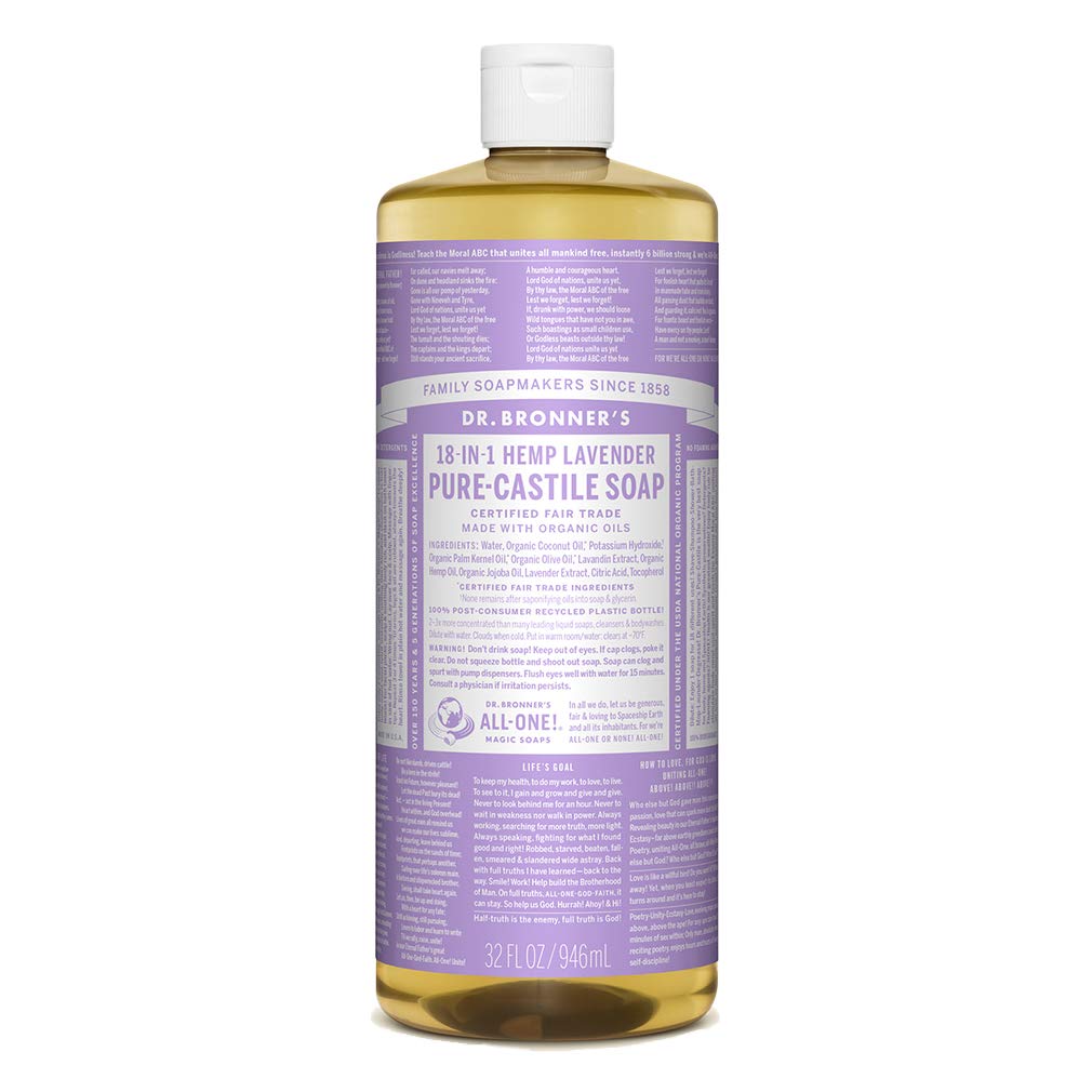 Dr. Bronner's - Pure-Castile Liquid Soap (Lavender, 32 Fl Oz) - Made with Organic Oils, 18-in-1 Uses: Face, Body, Hair, Laundry, Pets and Dishes