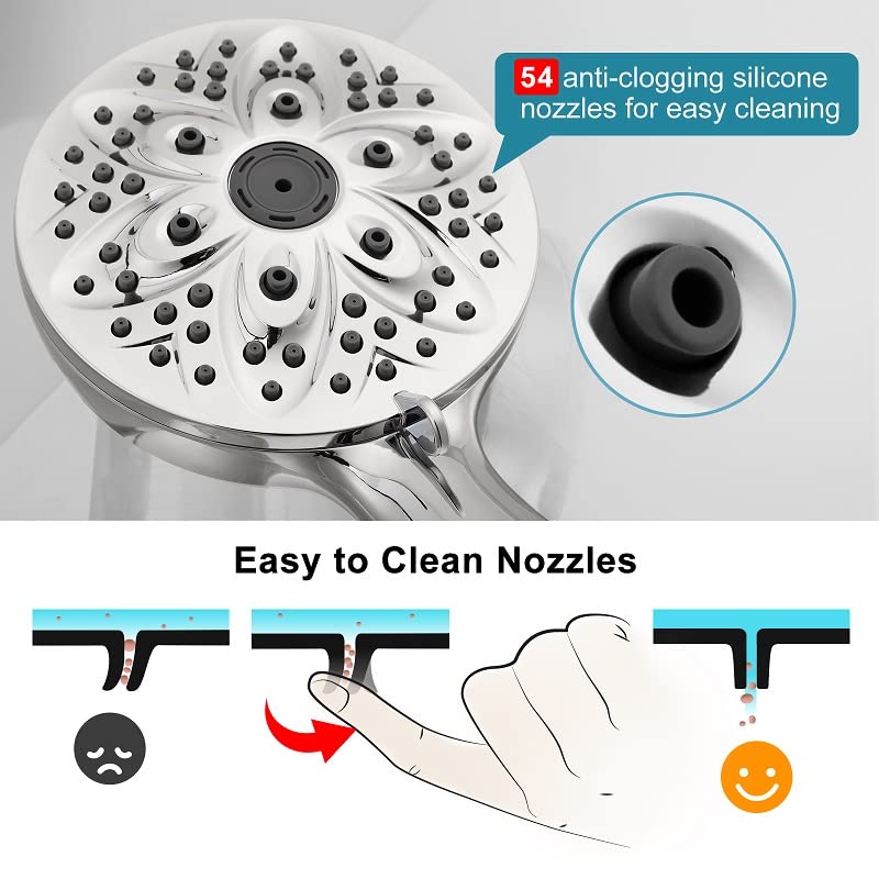 JDO 6-Setting High Pressure Handheld Shower Head – 4.7" Chrome Detachable Set with 59" Stainless Steel Hose & Adjustable Holder