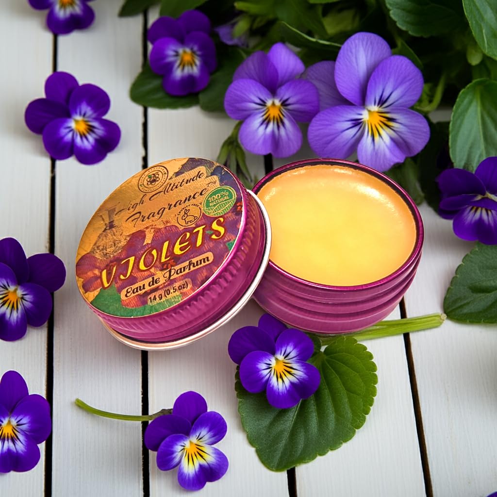 VIOLETS Perfume - Eau de Parfum - Solid Balm - Natural Essential Oils Aromatherapy Fragrance (Viola Odorata, Orris, Lavender, Heliotrope, Hyacinth