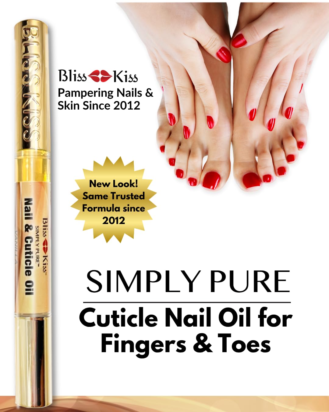 Bliss Kiss | 1 Vanilla Fragrance | Nail Oil Cuticle Pen w/Vitamin E & Jojoba?Nail Strengthener Nail Growth Serum for Brittle Peeling Breaking Thin Beauty & Personal Care Bliss Kiss