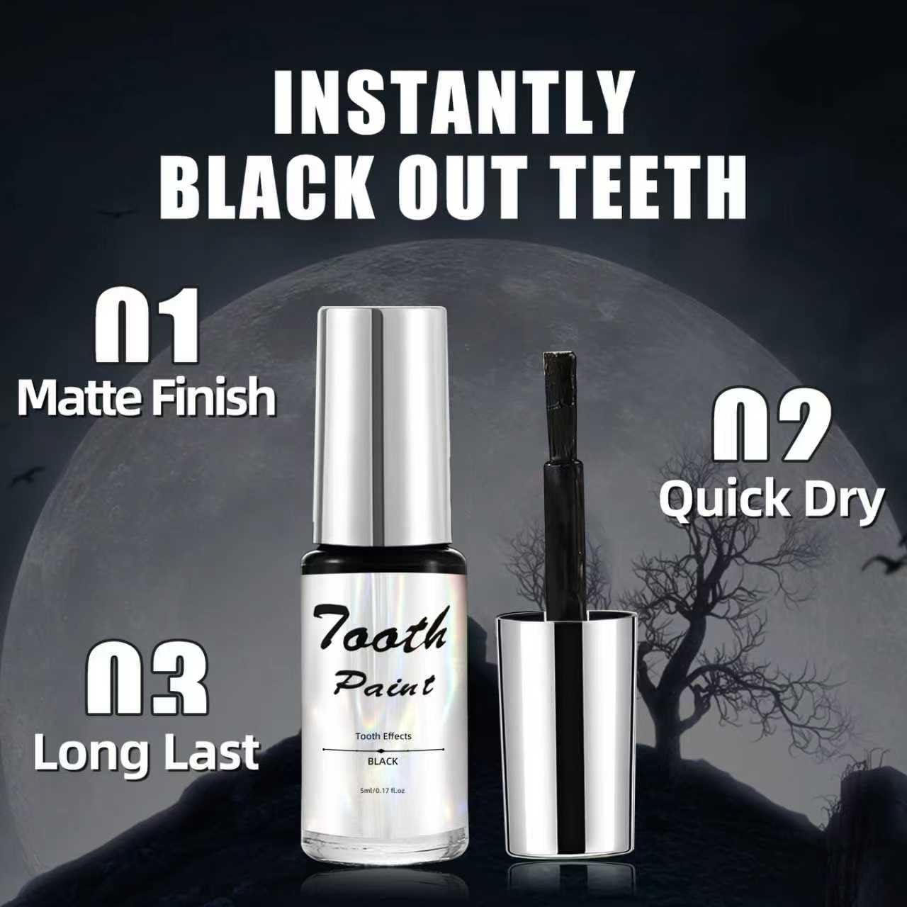 Black Tooth Paint,Professional Black Out Teeth Makeup,Quick Dry & Realistic, for Cosplay,Rotten Teeth Makeup and Missing Teeth SFX for Halloween Art