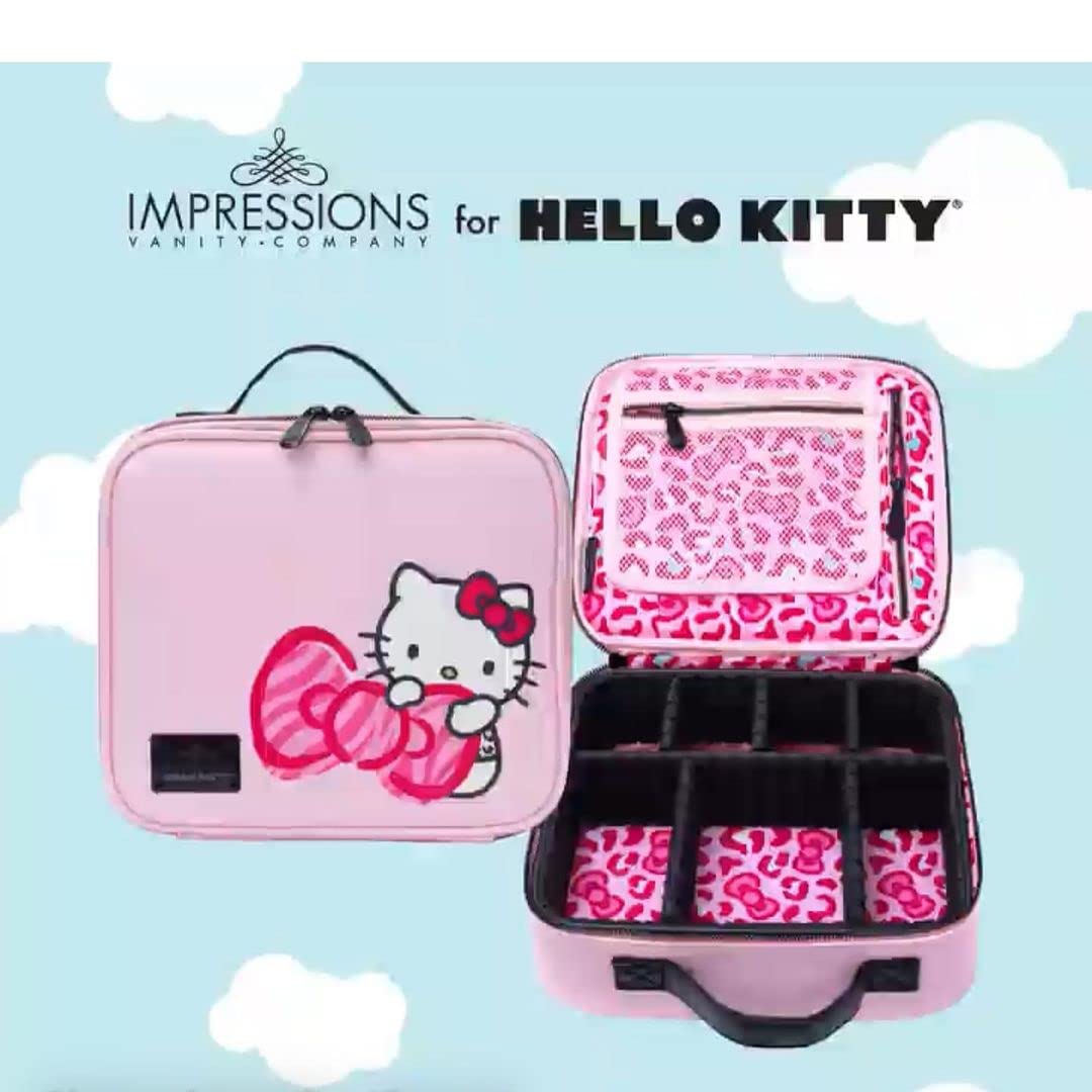 Impressions Vanity Hello Kitty Cosmetic Bag – Faux Leather Travel Toiletry Bag with Zipper Pockets, Waterproof, Reusable Large Makeup Organizer (Pink)