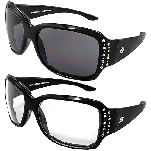 Birdz Eyewear LadyBird Women's Padded Motorcycle Sunglasses 3 Pairs Rhinestone Black Frames
