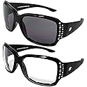 Birdz Eyewear LadyBird Women's Padded Motorcycle Sunglasses 3 Pairs Rhinestone Black Frames