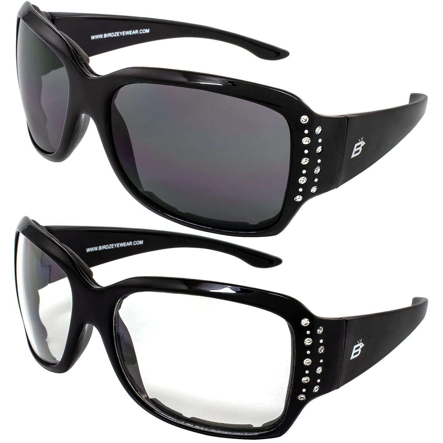 Birdz Eyewear LadyBird Women's Padded Motorcycle Sunglasses 3 Pairs Rhinestone Black Frames