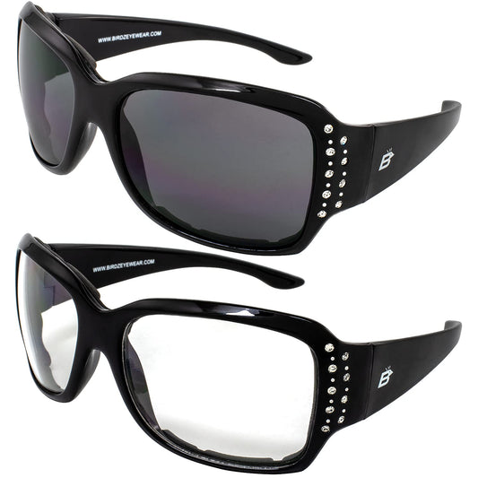 Birdz Eyewear LadyBird Women's Padded Motorcycle Sunglasses 3 Pairs Rhinestone Black Frames