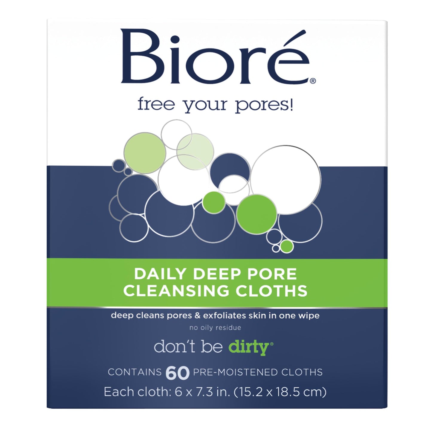 Bioré Daily Make Up Removing Cloths, Facial Cleansing Wipes with Dirt-grabbing Fibers for Deep Pore Cleansing without Oily Residue, 60 Count Beauty and Personal Care Bioré Default Title