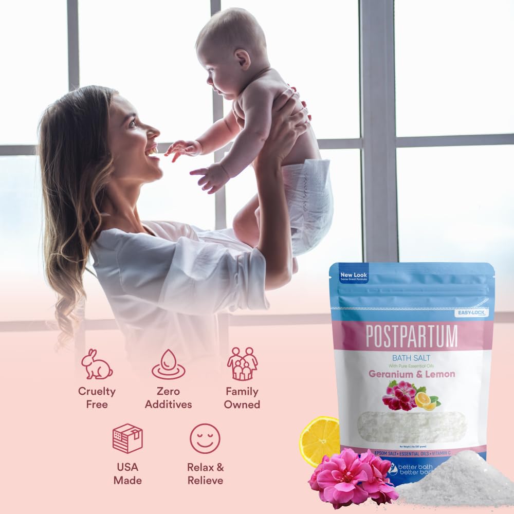 Postpartum Sitz Bath Soak (2 Lbs) Postpartum Care for New Moms Bath Salt with Essential Oils in Easy Press-Lock BPA-Free Pouch Made with Natural