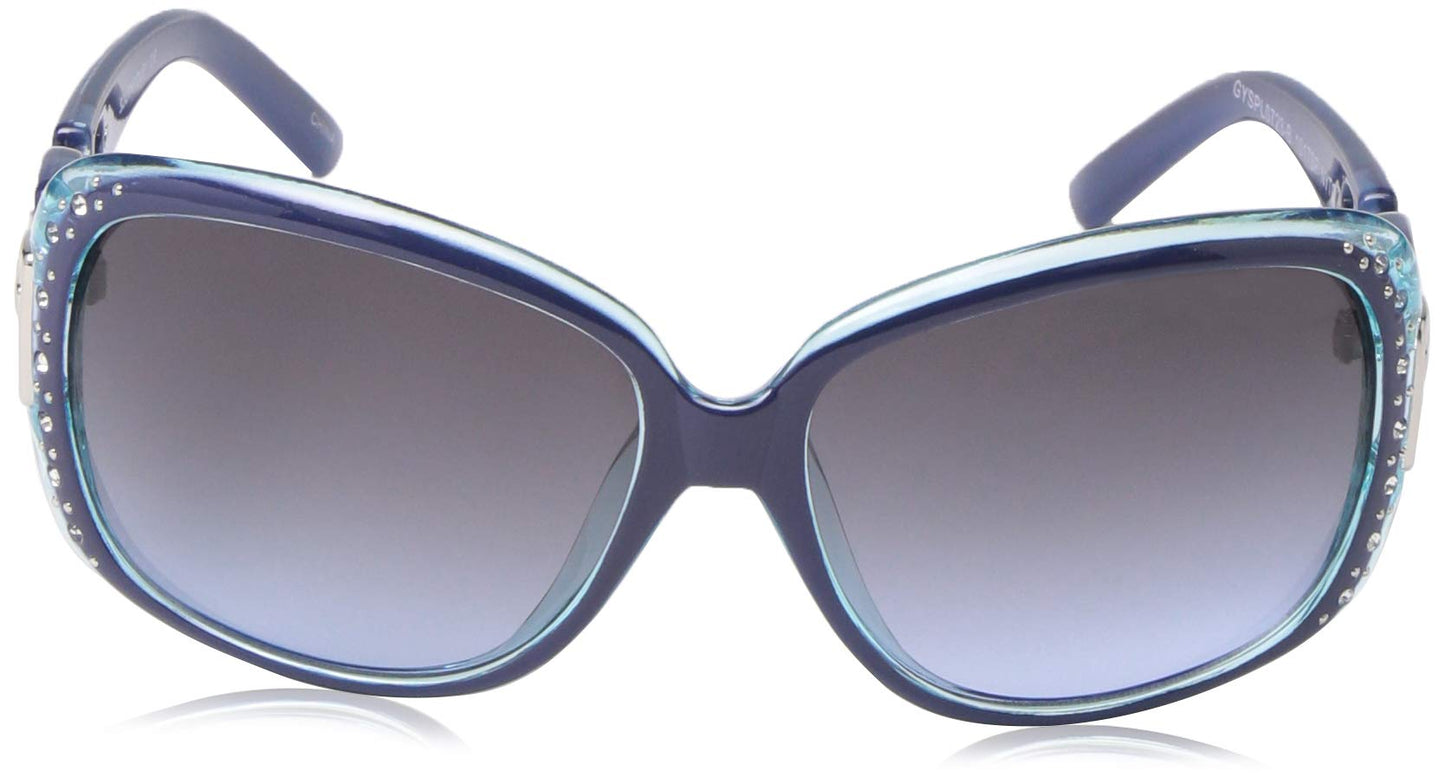 Southpole womens 1017sp Stylish Rhinestone UV Protective Rectangular Sunglasses for Women Trendy Gifts Women 70 mm, Navy & Turquoise, mm US