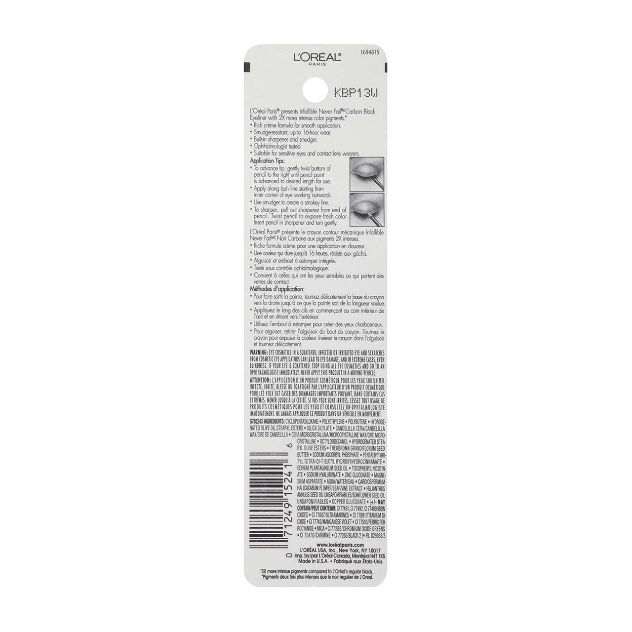 L’Oreal ParisInfallible Never Fail Eyeliner, Carbon Black [591], 0.008 oz (Pack of 2)